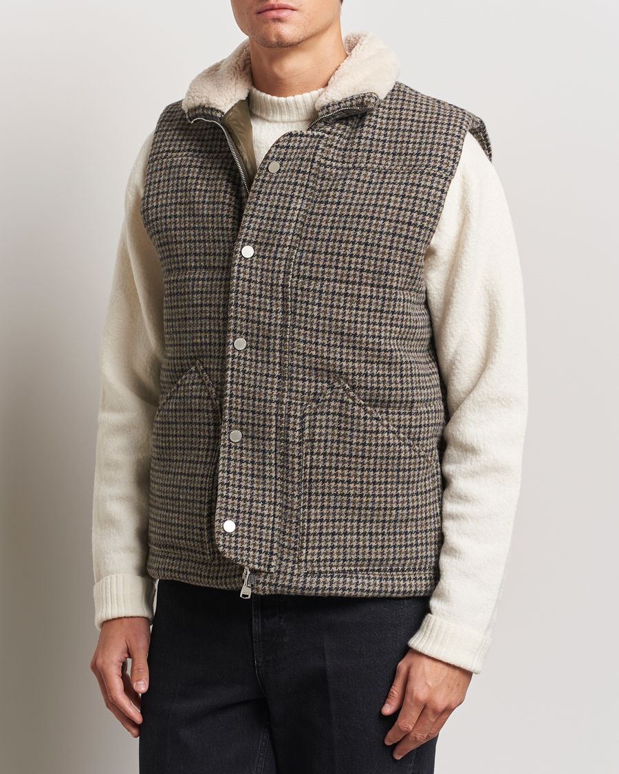 Men |  | Valstar | Shearling Collar Down Vest Grey Houndstooth