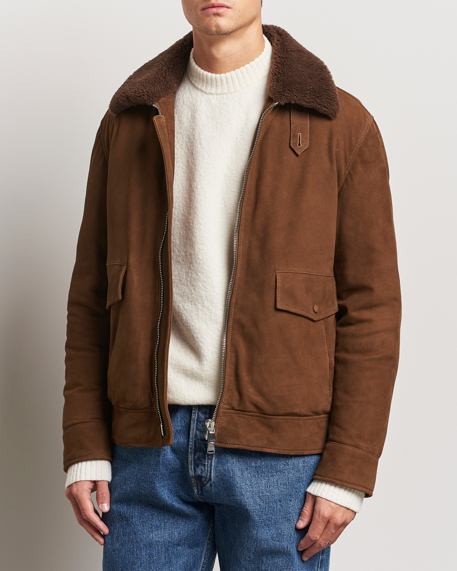 Men |  | Valstar | Goose Down Shearling Flight Jacket Brown Suede