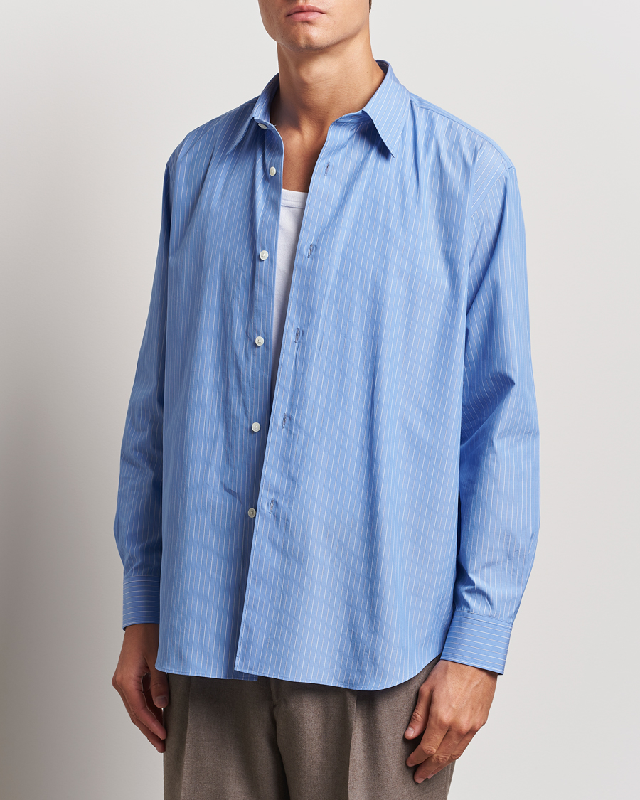 Men |  | Auralee | Suvin Cloth Striped Shirt Sax Blue