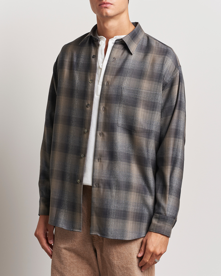 Men |  | Auralee | Superlight Wool Shirt Charcoal Check