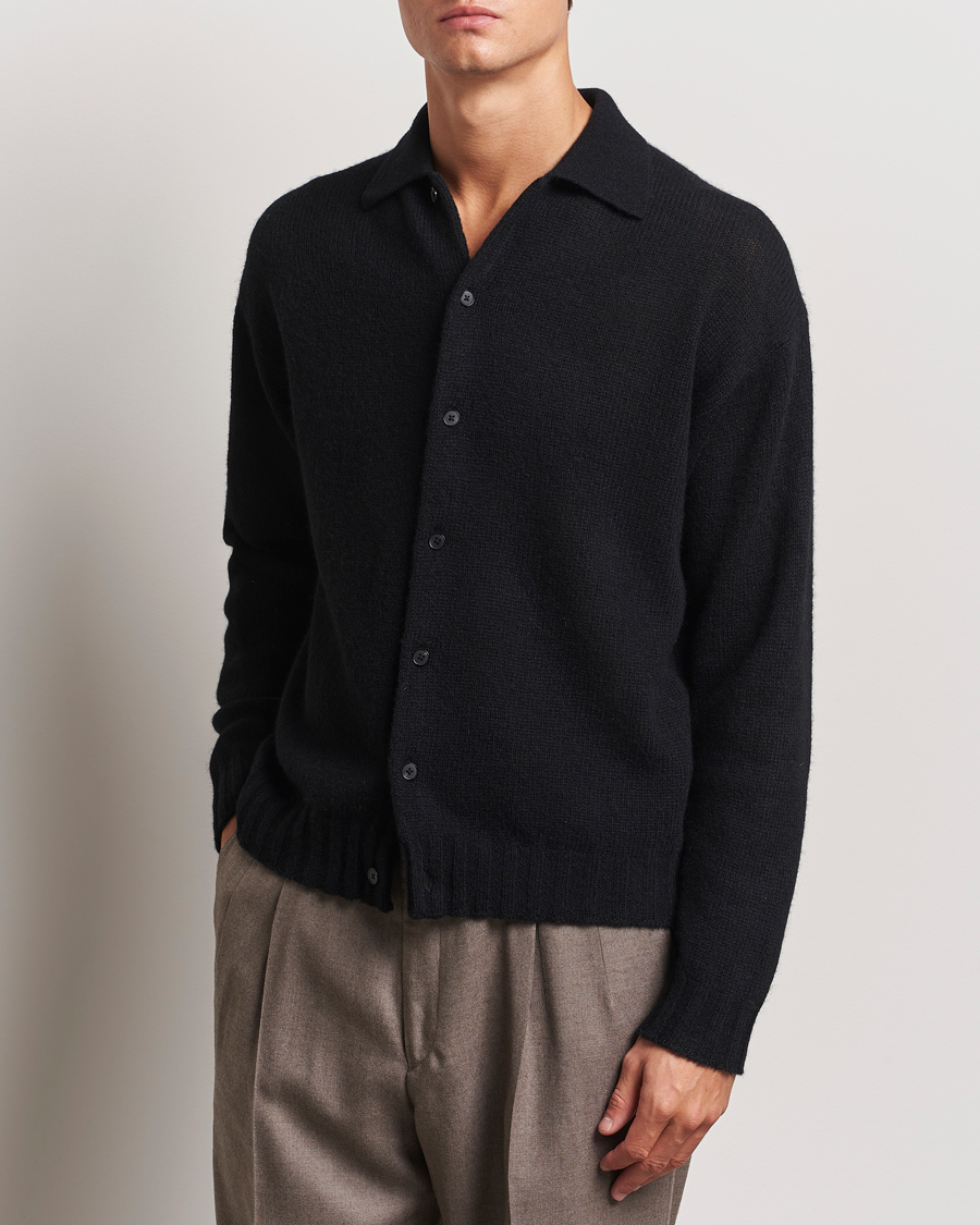 Men |  | Auralee | Shetland Wool/Cashmere Cardigan Black