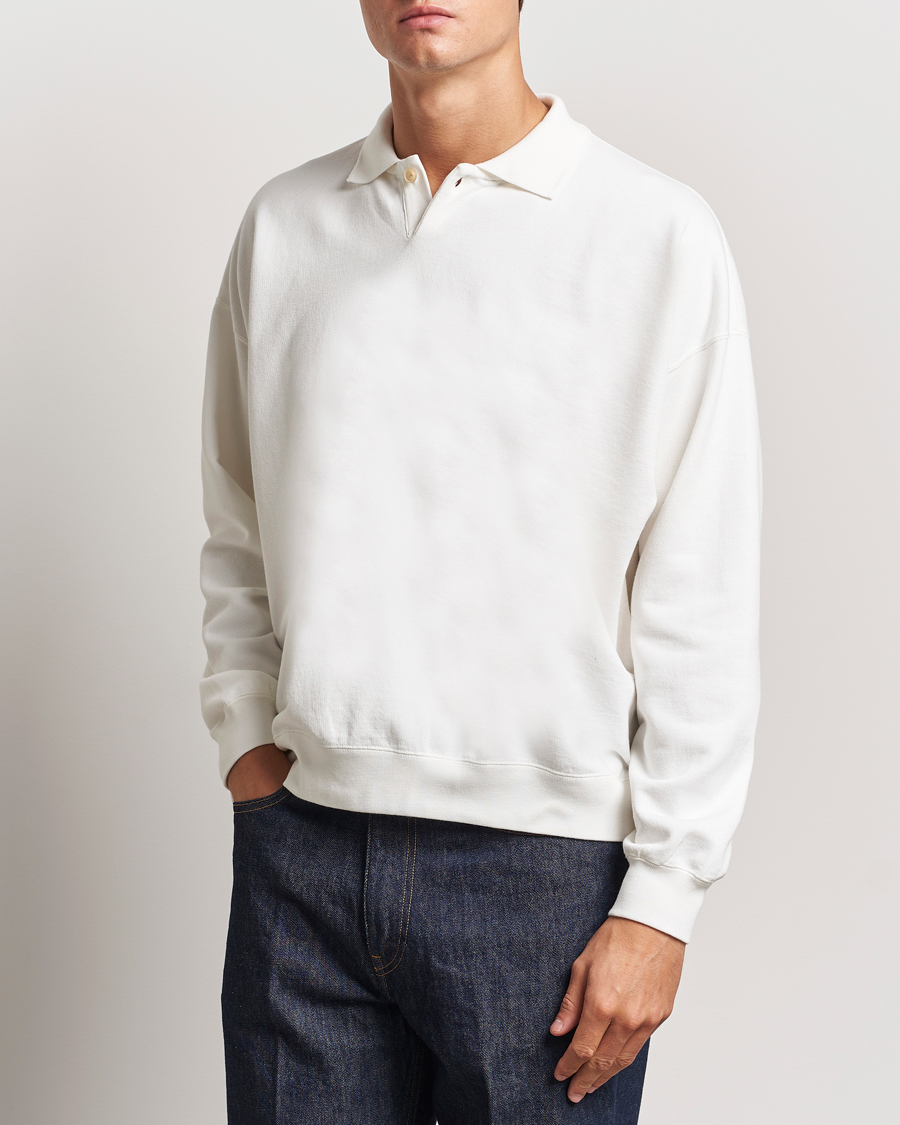 Men |  | Auralee | Pima Cotton Long Sleeve Polo White