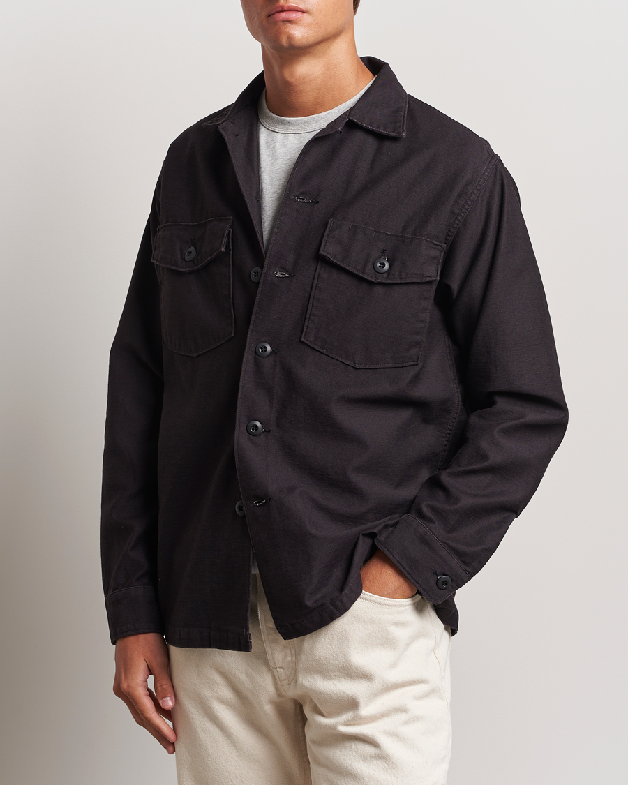 Men | Shirt Jackets | orSlow | Cotton Sateen US Army Overshirt Black