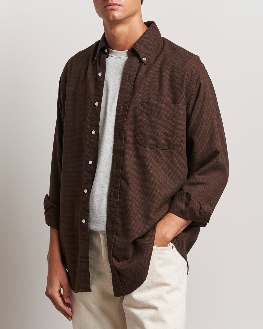 Men | Flannel Shirts | orSlow | Button Down Shirt Burgundy