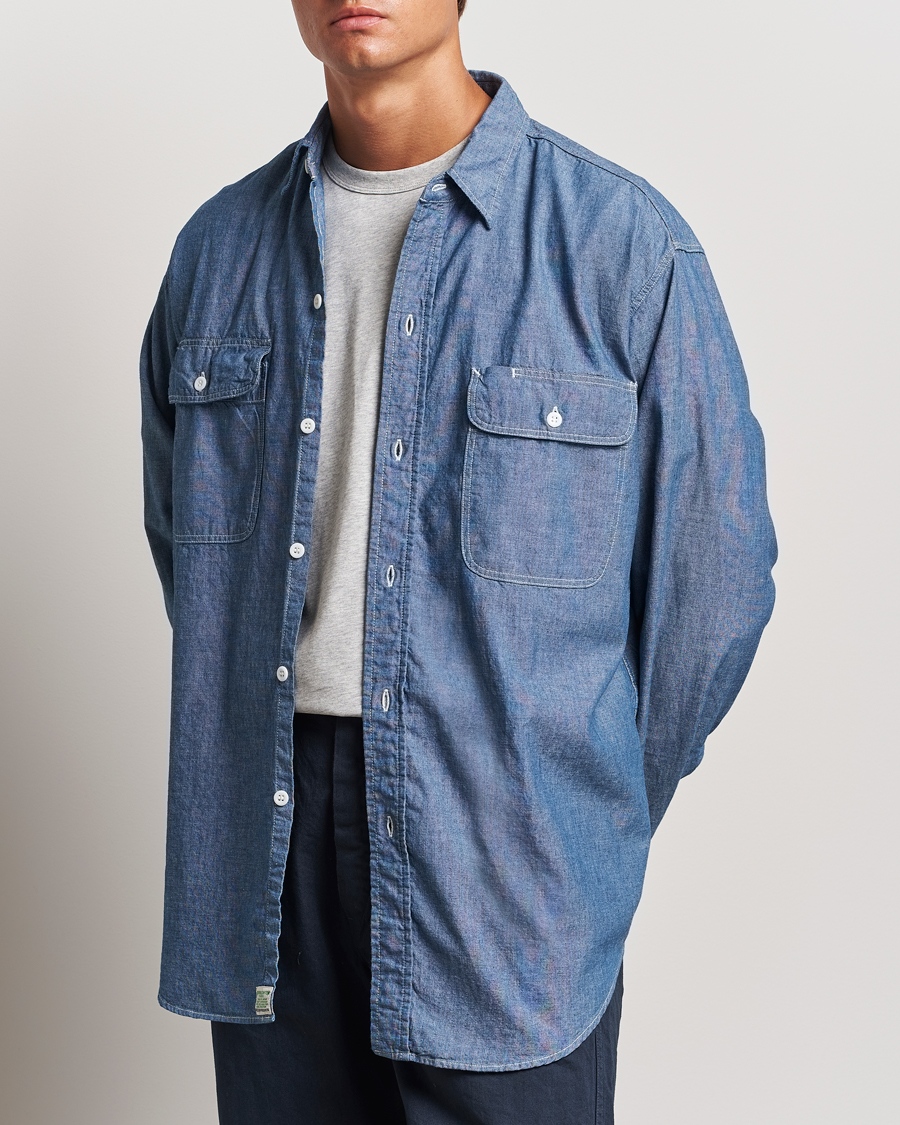 Men | Clothing | orSlow | Chambray Work Shirt Blue
