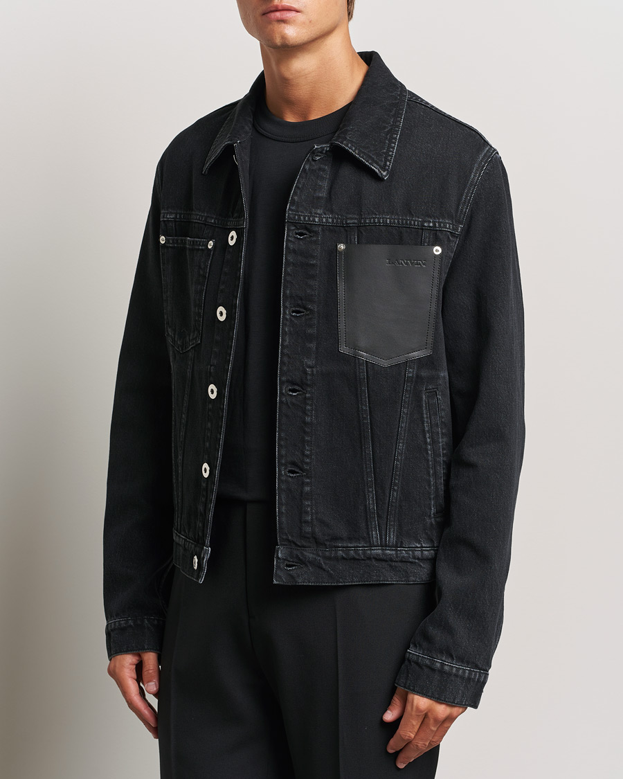 Men | Denim Jackets | Lanvin | Leather Pocket Denim Jacket Black