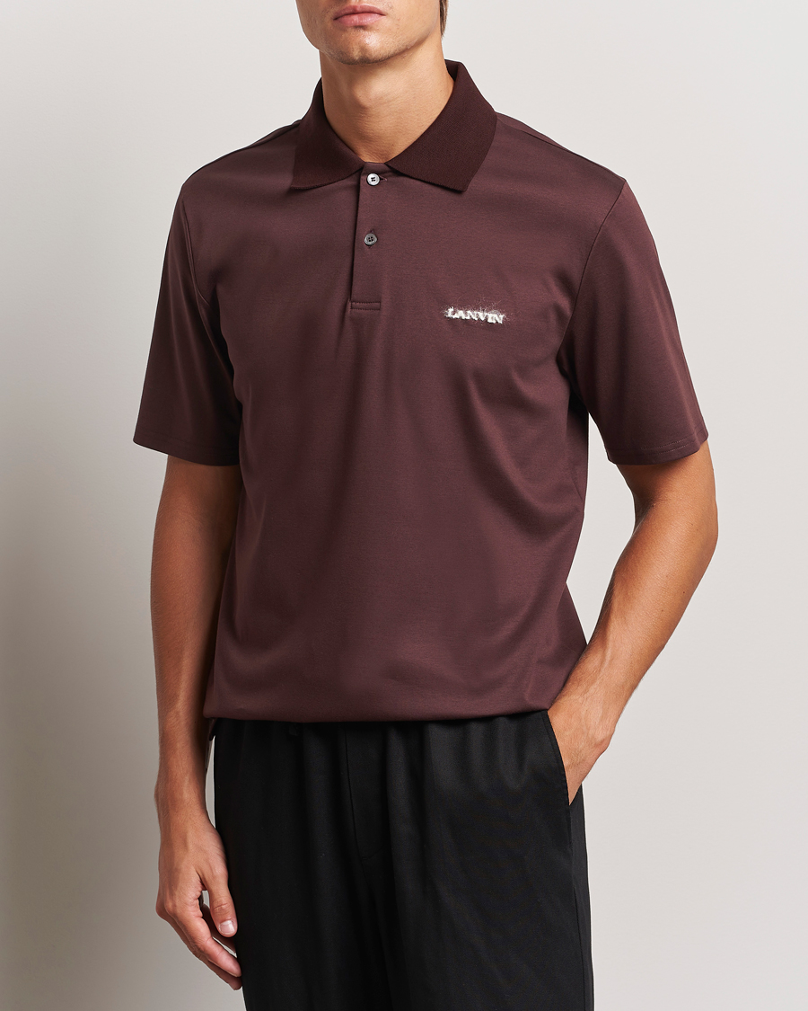 Men | Polo Shirts | Lanvin | Mohair Logo Short Sleeve Polo Burgundy