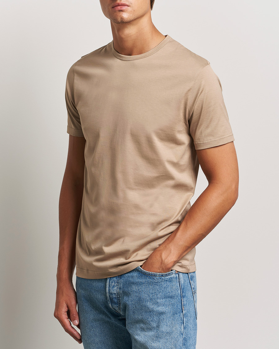 Men | Departments | Sunspel | Crew Neck Cotton Tee Sandstone