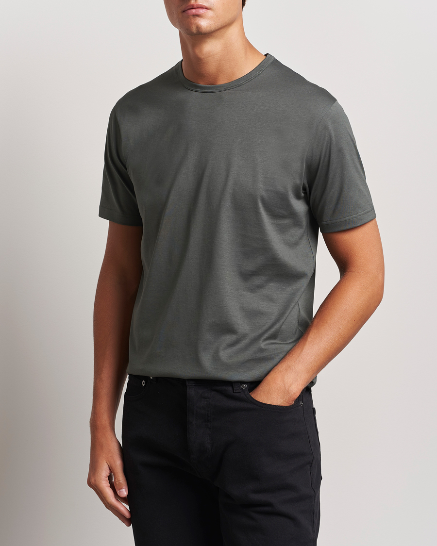 Men |  | Sunspel | Crew Neck Cotton Tee Drill Green