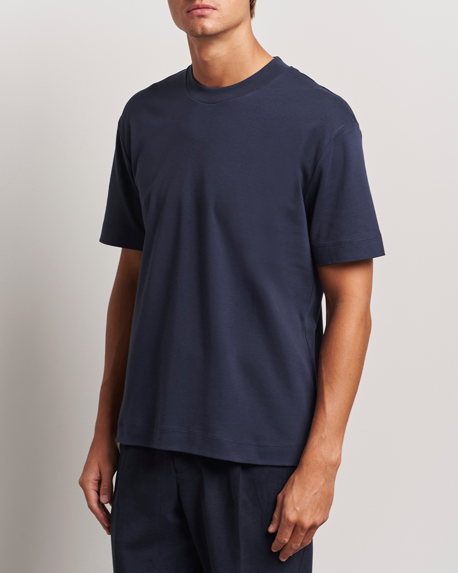 Men | Departments | Sunspel | Heavyweight Mock Neck T-Shirt Navy