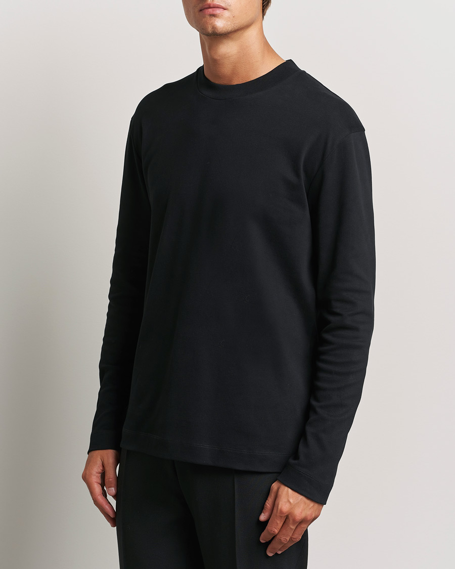 Men | Departments | Sunspel | Heavyweight Mock Neck Long Sleeve T-Shirt Black