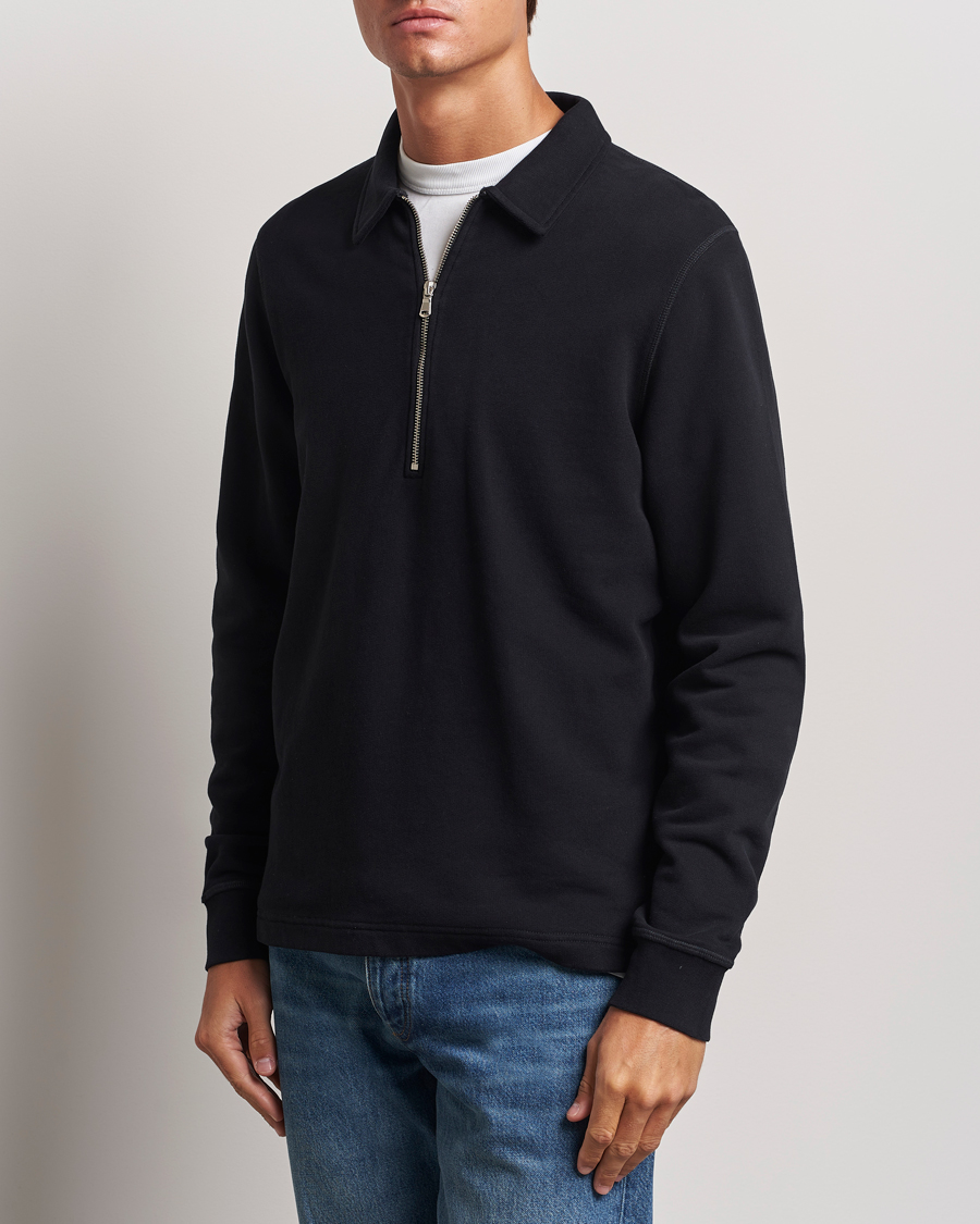 Men |  | Sunspel | Zip Loopback Sweatshirt Polo Black