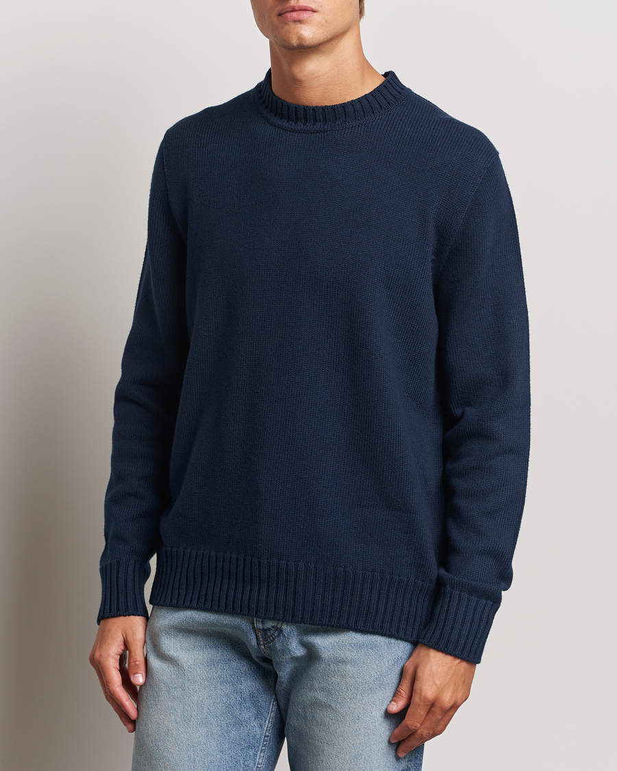 Men |  | Sunspel | Mid Weight Cotton Crew Ligh Navy