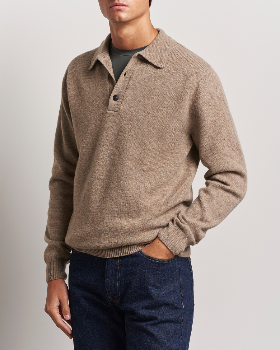 Men |  | Sunspel | Lambswool Poloshirt Sandstone