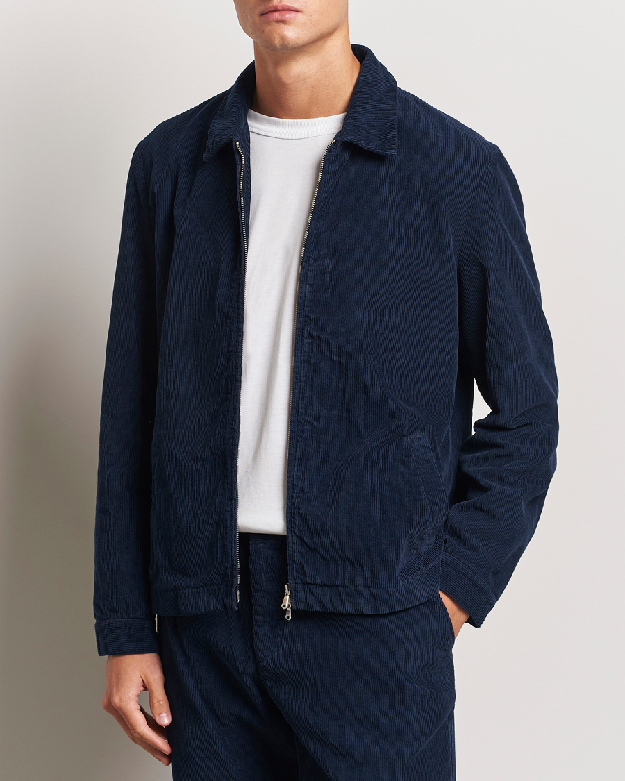 Men | Winter jackets | Sunspel | Corduroy Harrington Jacket Navy