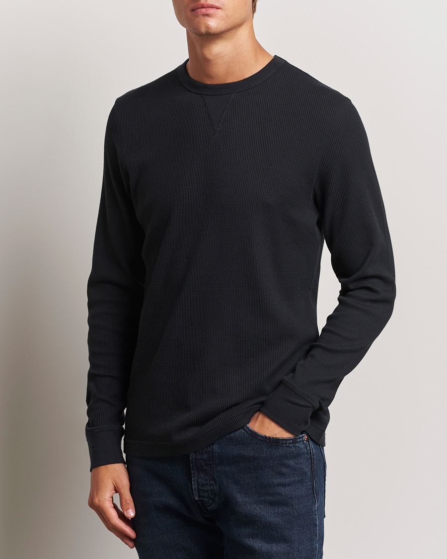 Men |  | Sunspel | Long Sleeve Waffle T-Shirt Black