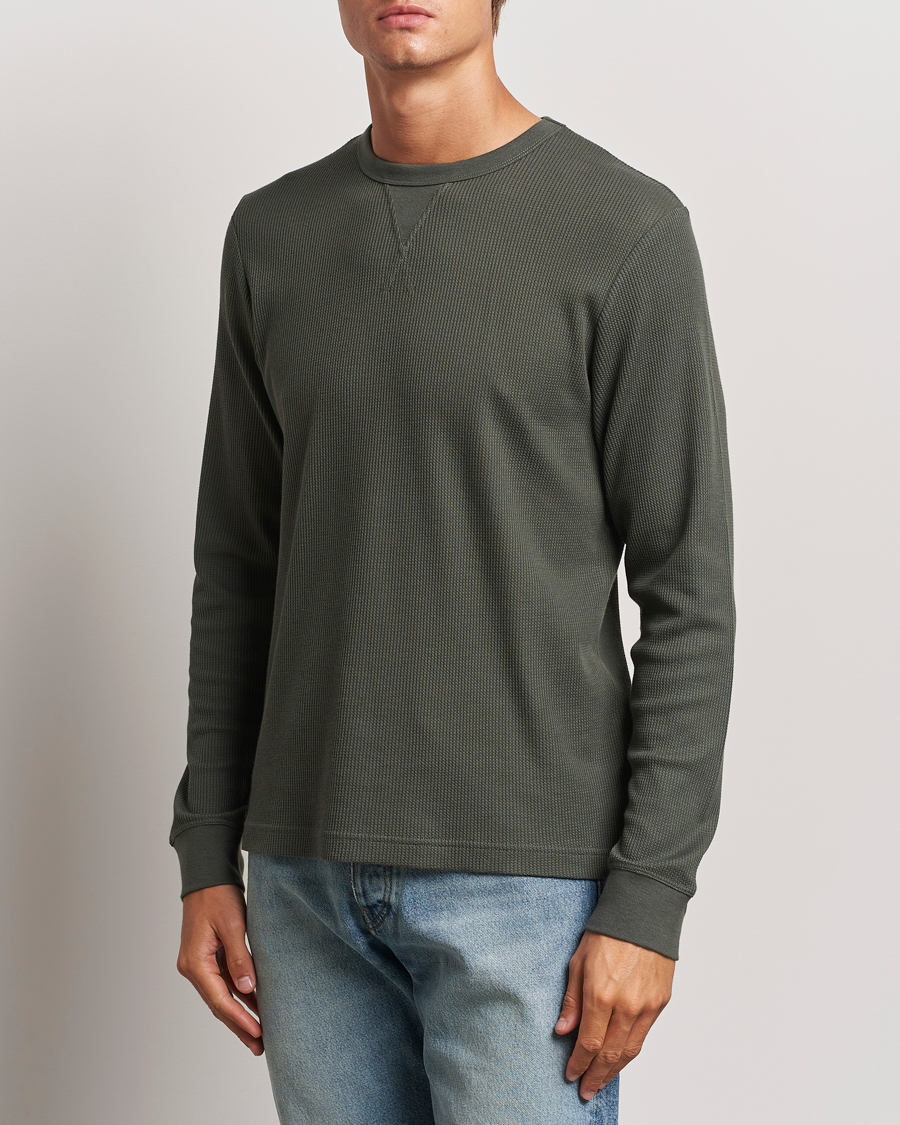 Men |  | Sunspel | Long Sleeve Waffle T-Shirt Drill Green