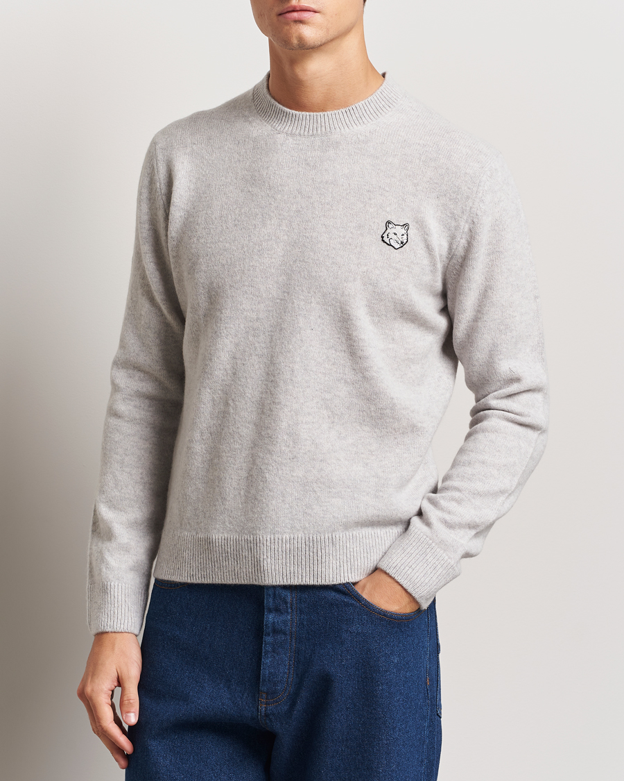 Men |  | Maison Kitsuné | Bold Fox Lambswool Crew Neck Light Grey Melange