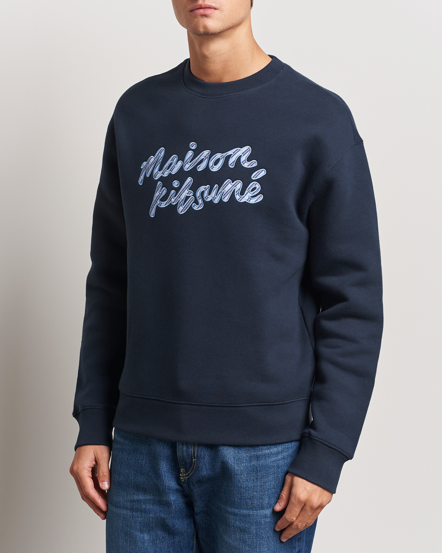 Men |  | Maison Kitsuné | Striped Handwriting Sweatshirt Navy