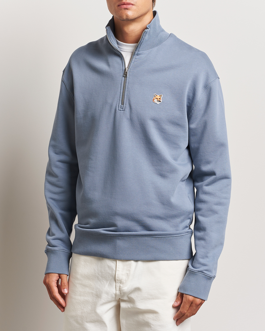 Men |  | Maison Kitsuné | Fox Head Half Zip Sweatshirt Moonlight Blue