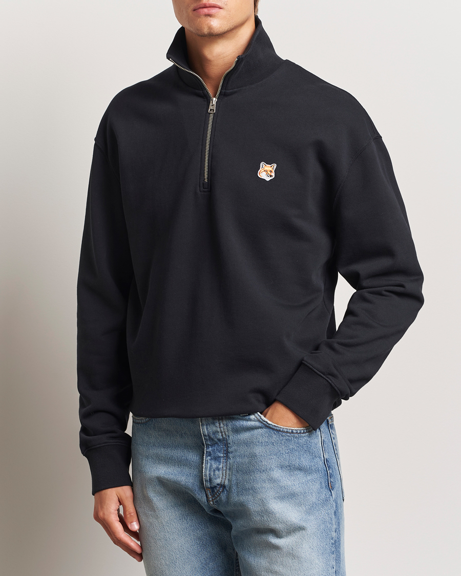 Men |  | Maison Kitsuné | Fox Head Half Zip Sweatshirt Black