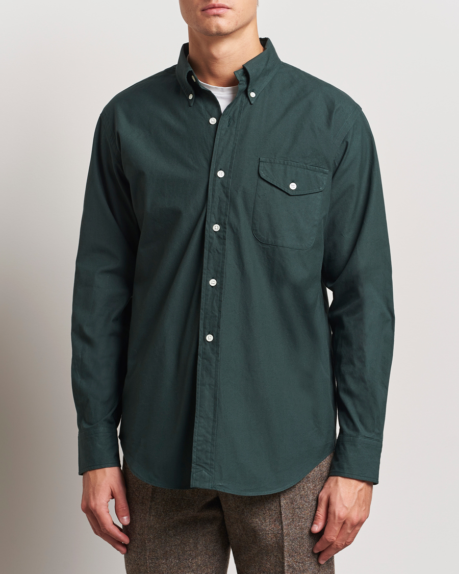 Men |  | Kamakura Shirts | Vintage Ivy Flap Pocket Shirt Dark Green