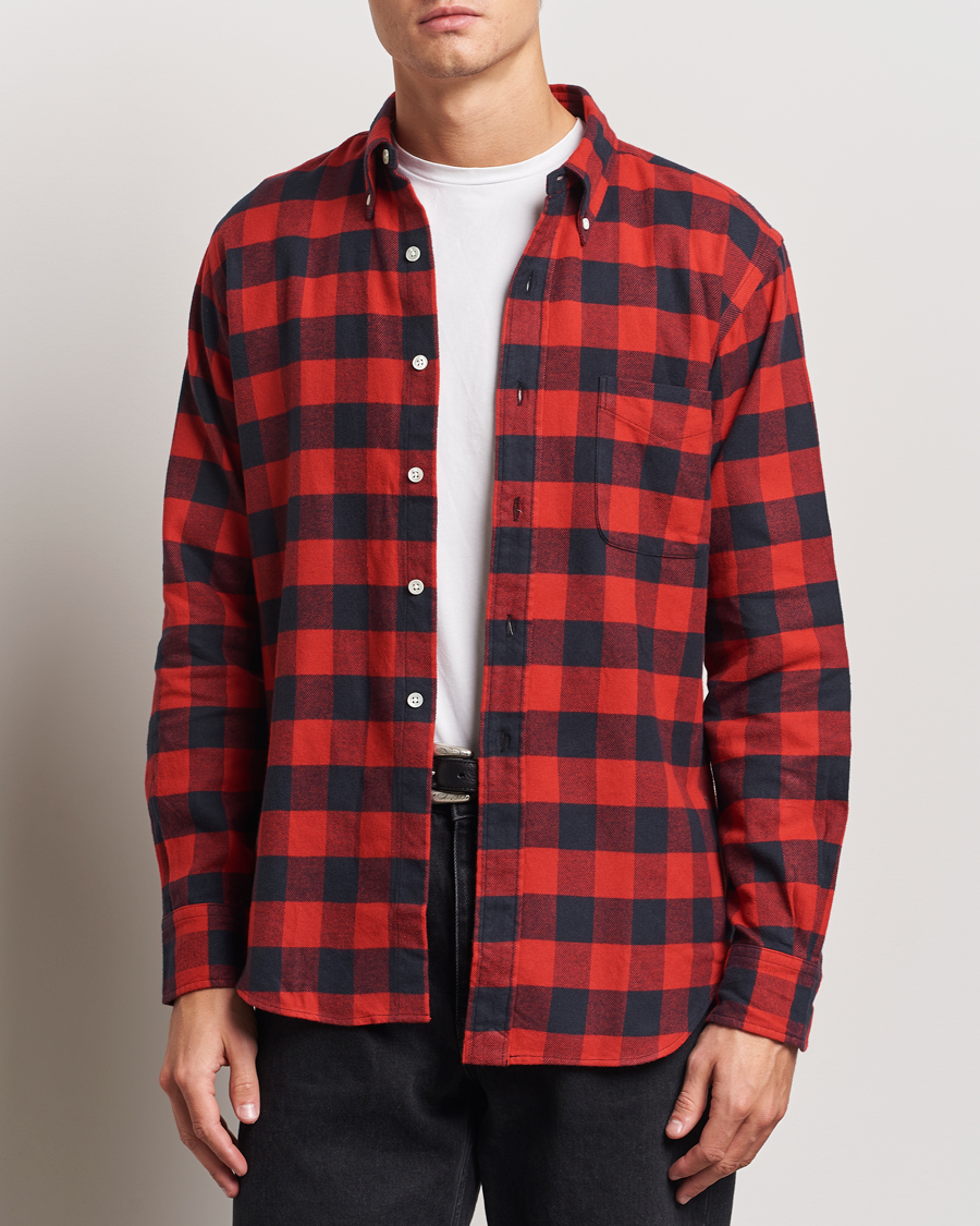 Men |  | Kamakura Shirts | Vintage Ivy Buffalo Check Flannel Shirt Red