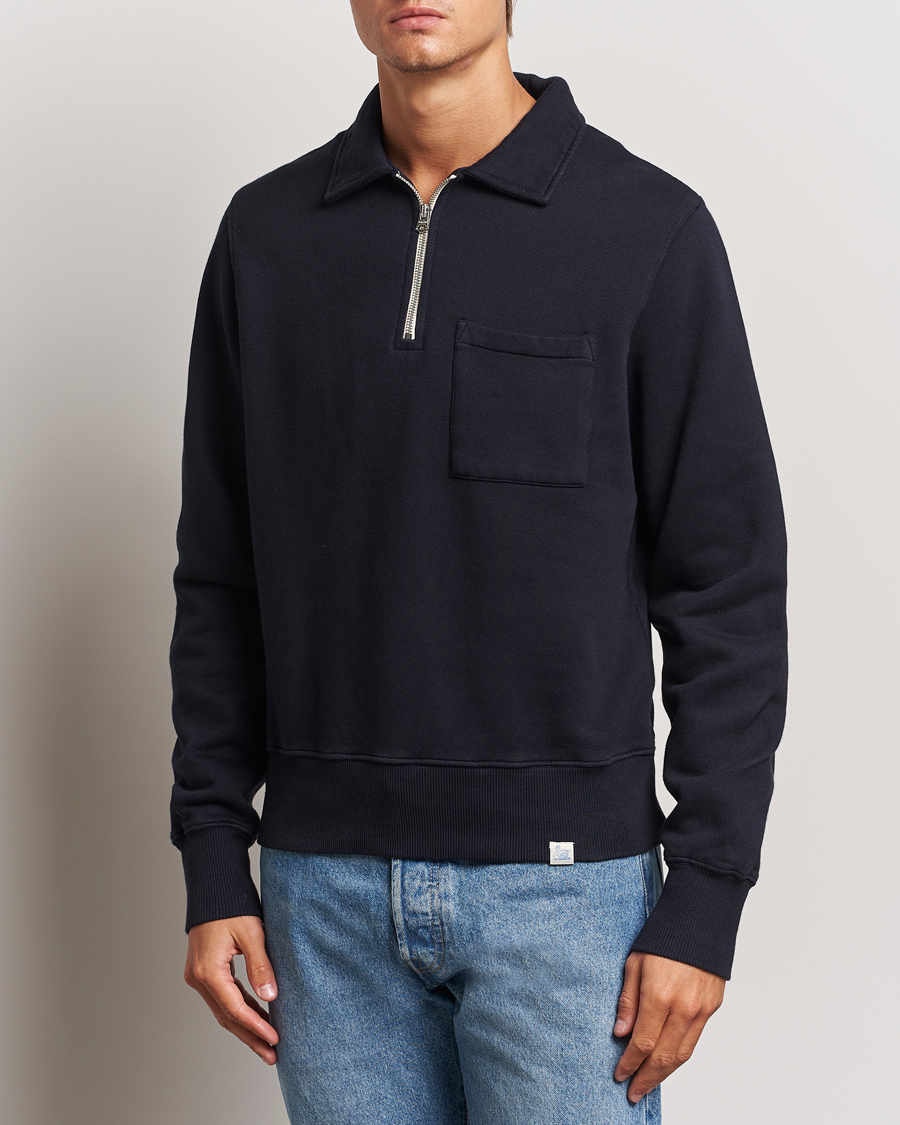 Men |  | Merz b. Schwanen | Vintage Fleece Half Zip Sweatshirt Dark Navy