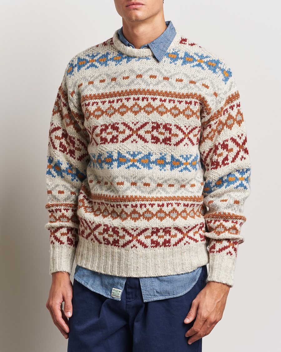 Men |  | BEAMS PLUS | Fair Isle Crew Neck Sweater Off White