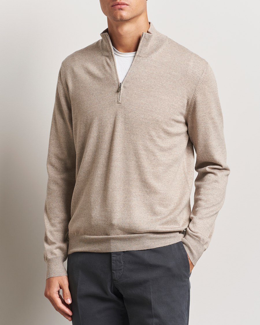 Men |  | Gran Sasso | Merino Fashion Fit Half Zip Light Beige