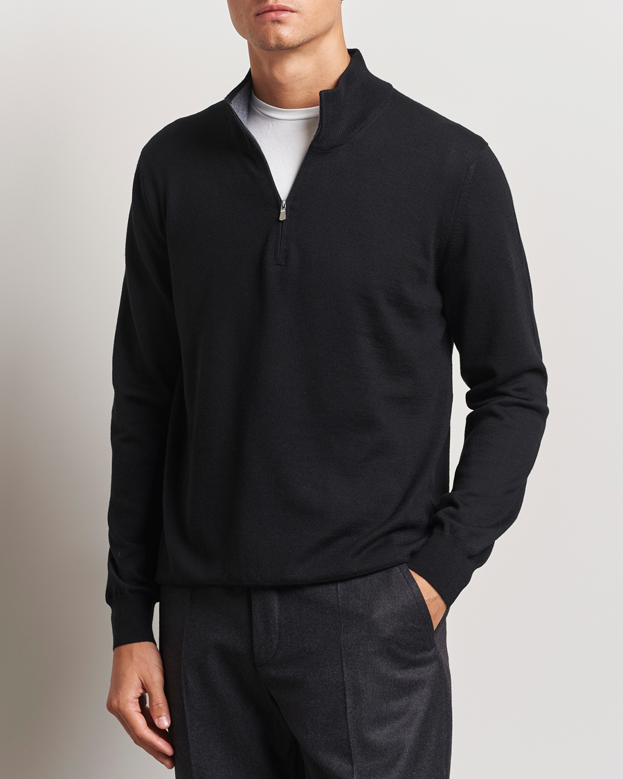 Men |  | Gran Sasso | Merino Fashion Fit Half Zip Black