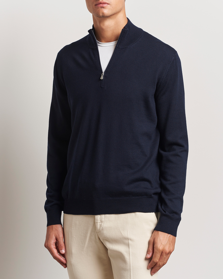 Men |  | Gran Sasso | Merino Fashion Fit Half Zip Navy