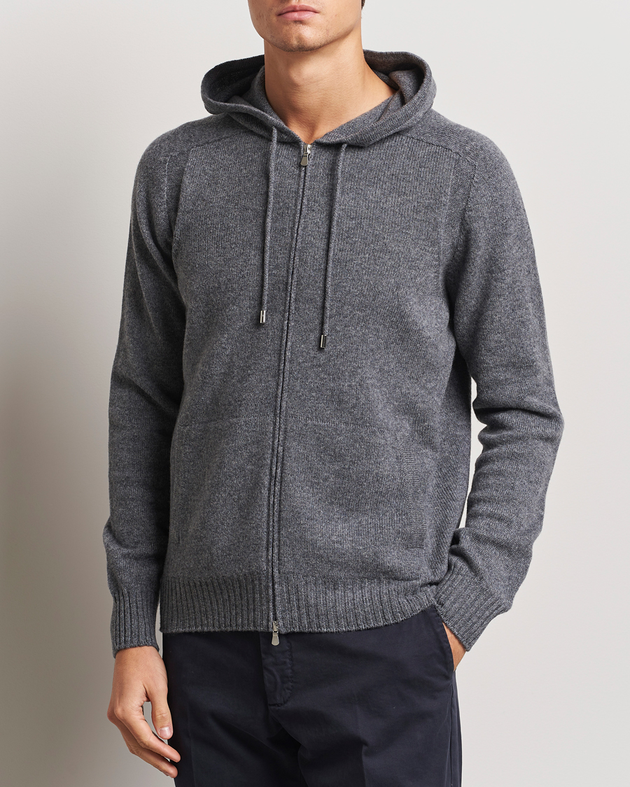 Men |  | Gran Sasso | Full Zip Wool Hoodie Grey Melange