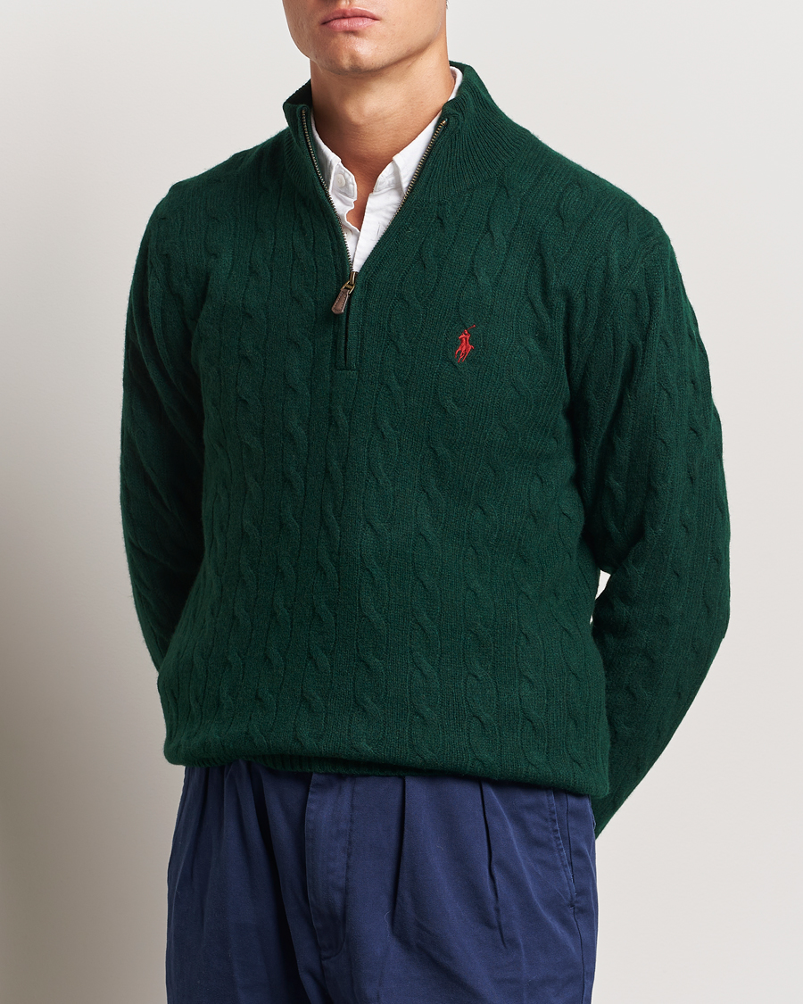 Men |  | Polo Ralph Lauren | Wool/Cashmere Cable Half Zip Green