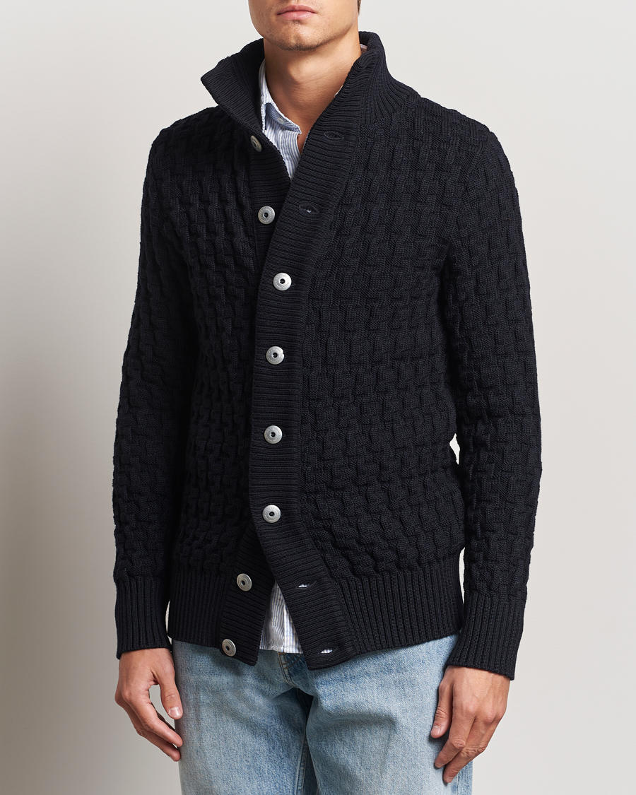 Men |  | S.N.S. Herning | Stark Wool Cable Knit Cardigan Navy Blue