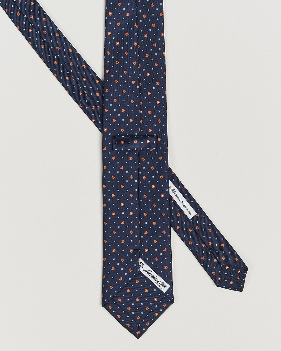 Men |  | E. Marinella | 3-Fold Printed Silk Tie Navy/Orange