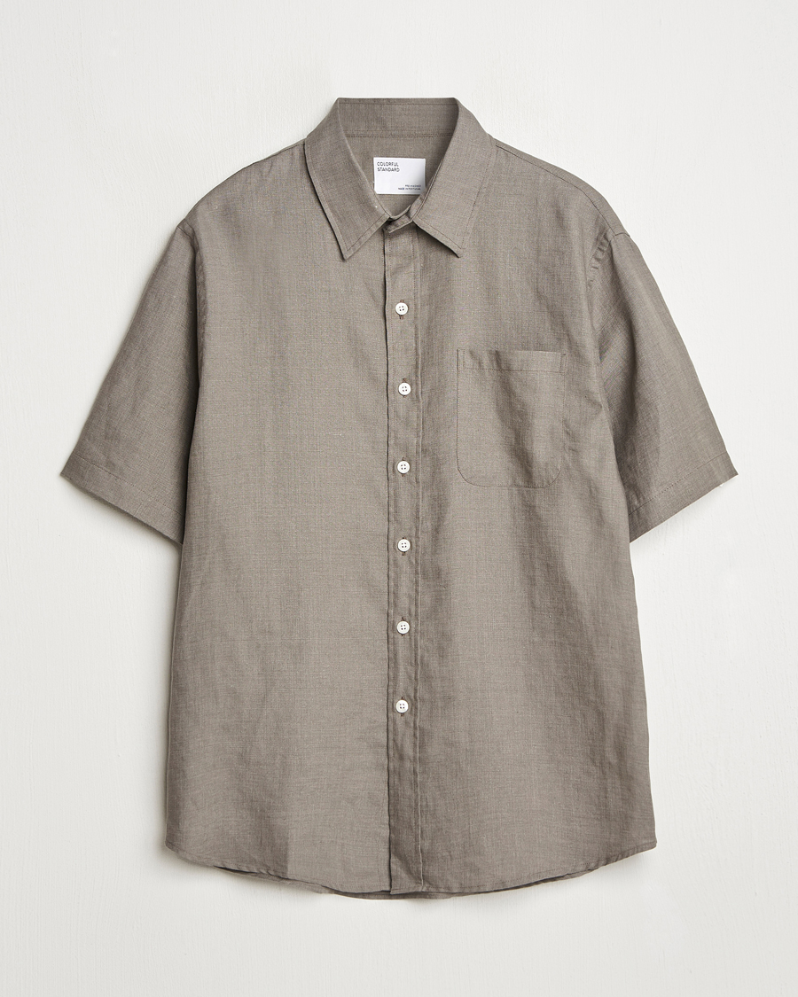 Men | Shirts | Colorful Standard | Garment Dyed Linen Short Sleeve Shirt Dusty Olive
