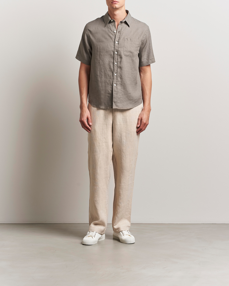 Men | Shirts | Colorful Standard | Garment Dyed Linen Short Sleeve Shirt Dusty Olive