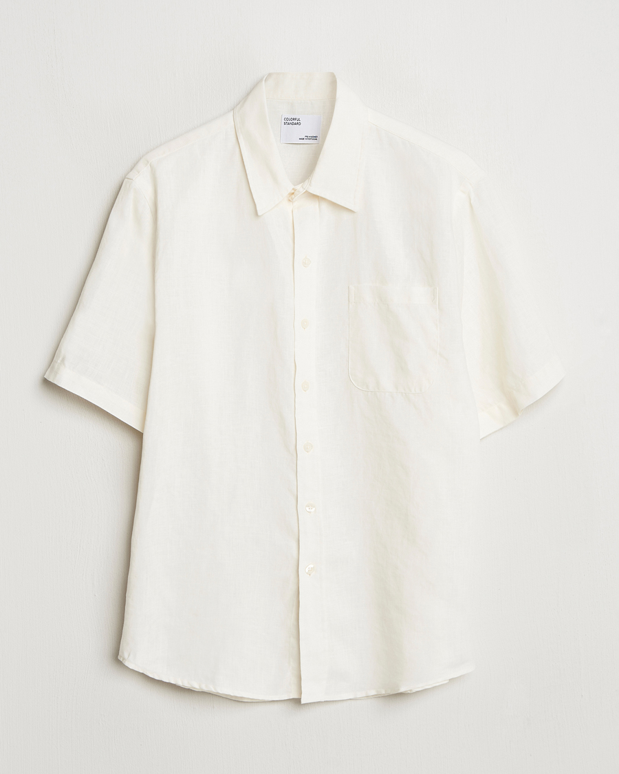 Men | Shirts | Colorful Standard | Garment Dyed Linen Short Sleeve Shirt Ivory White