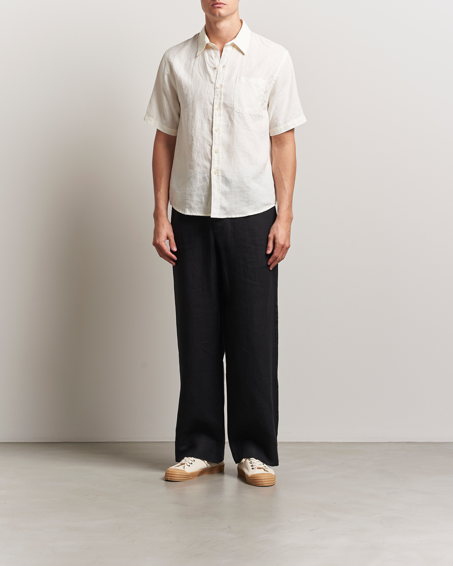 Men | Shirts | Colorful Standard | Garment Dyed Linen Short Sleeve Shirt Ivory White