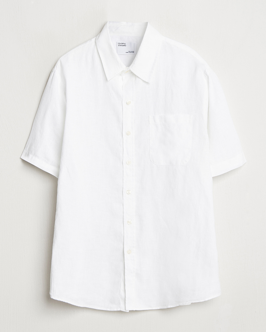 Men | Shirts | Colorful Standard | Garment Dyed Linen Short Sleeve Shirt Optical White
