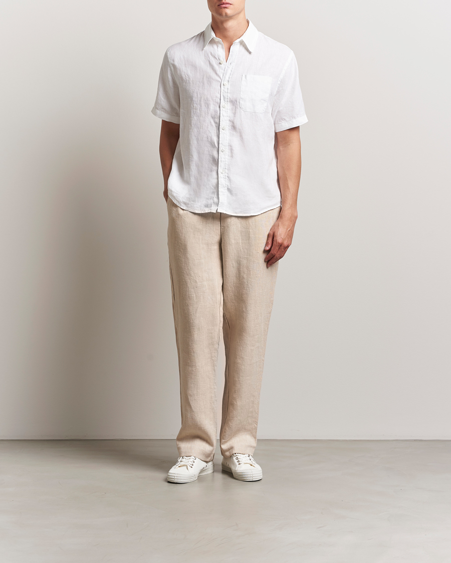 Men | Shirts | Colorful Standard | Garment Dyed Linen Short Sleeve Shirt Optical White