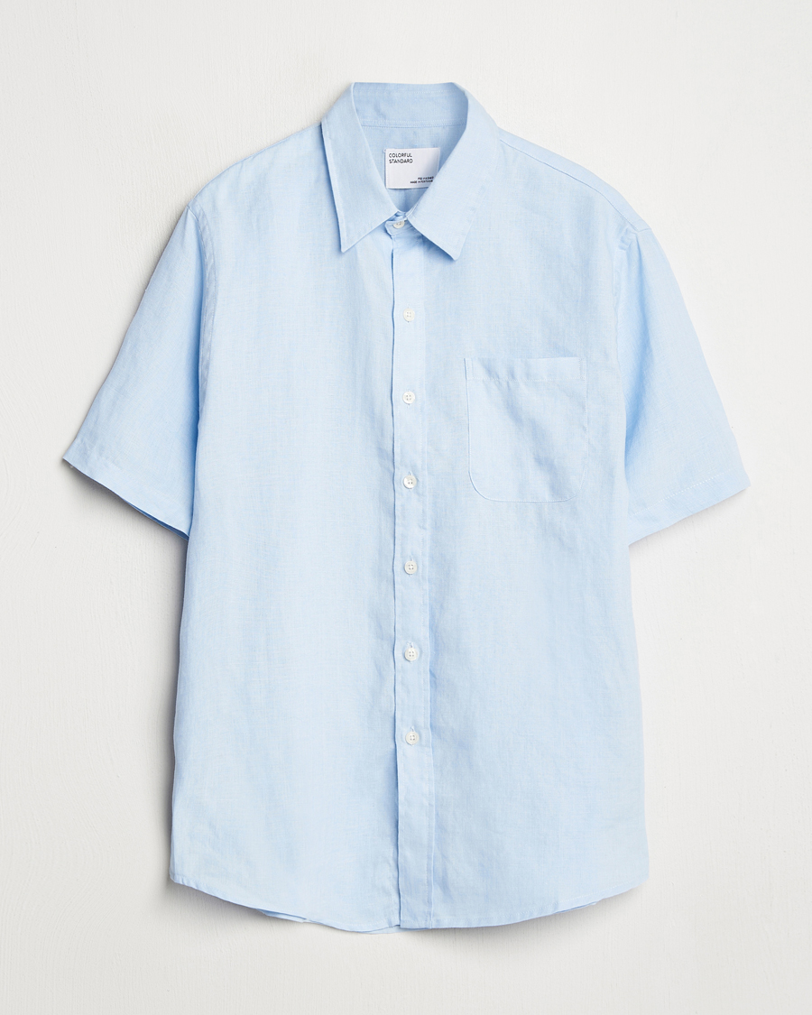 Men | Shirts | Colorful Standard | Garment Dyed Linen Short Sleeve Shirt Polar Blue
