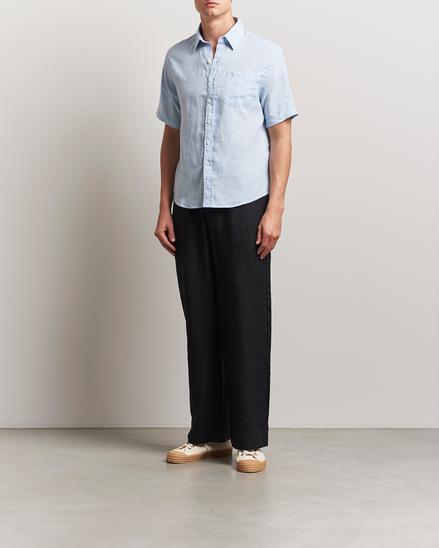 Men | Shirts | Colorful Standard | Garment Dyed Linen Short Sleeve Shirt Polar Blue