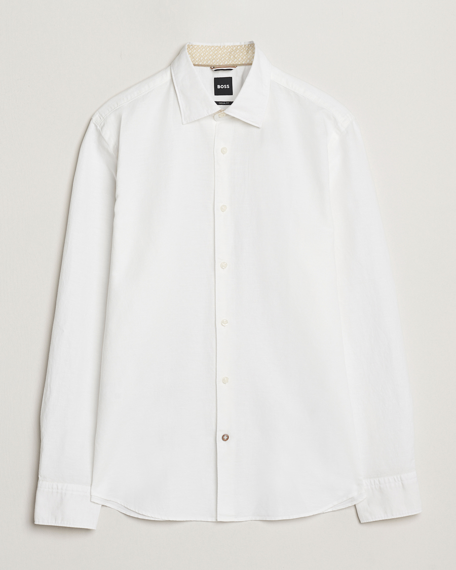 Men | Shirts | BOSS BLACK | Hal Cotton/Linen Contrast Shirt White