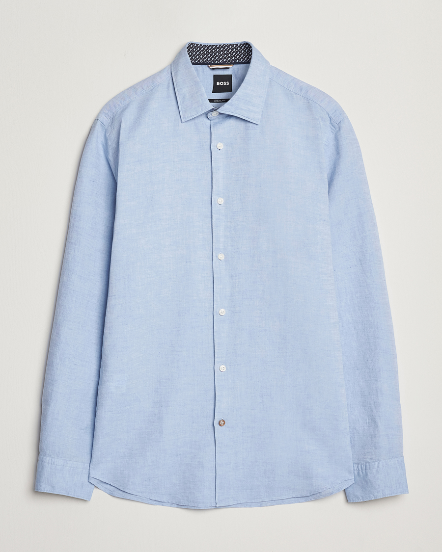Men | Shirts | BOSS BLACK | Hal Cotton/Linen Contrast Shirt Light Blue