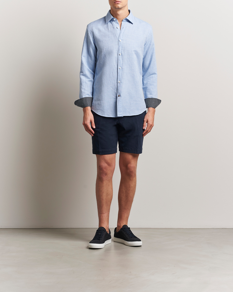Men | Shirts | BOSS BLACK | Hal Cotton/Linen Contrast Shirt Light Blue