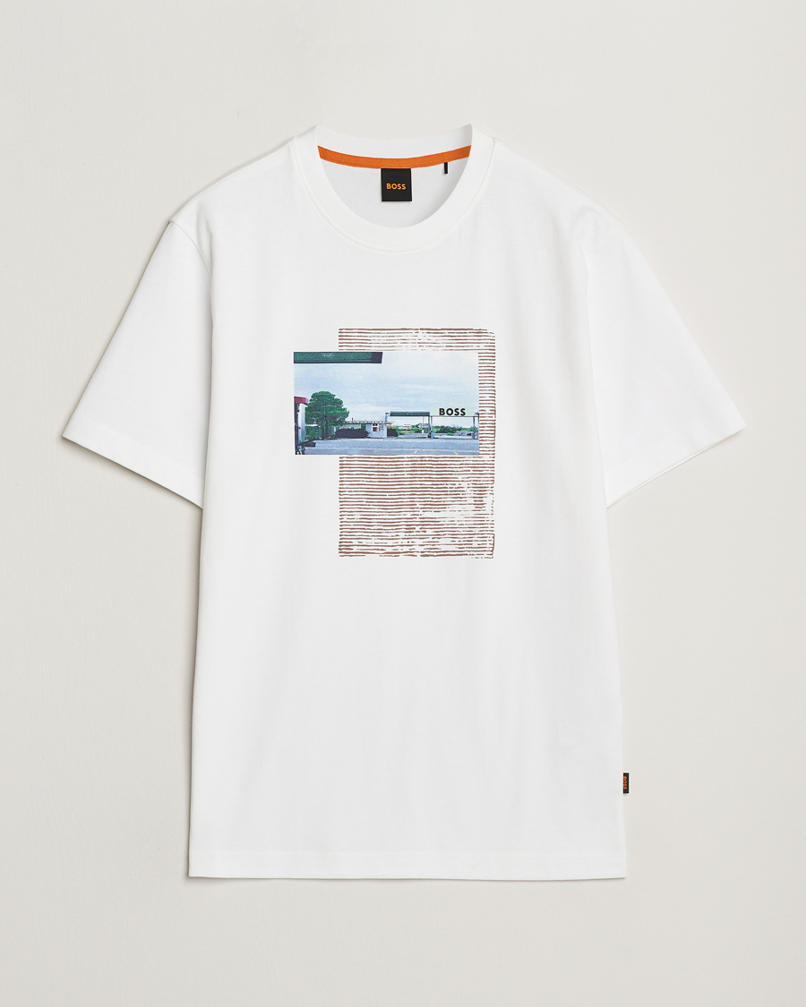 Men | T-Shirts | BOSS ORANGE | On The Way Printed Crew Neck T-Shirt White