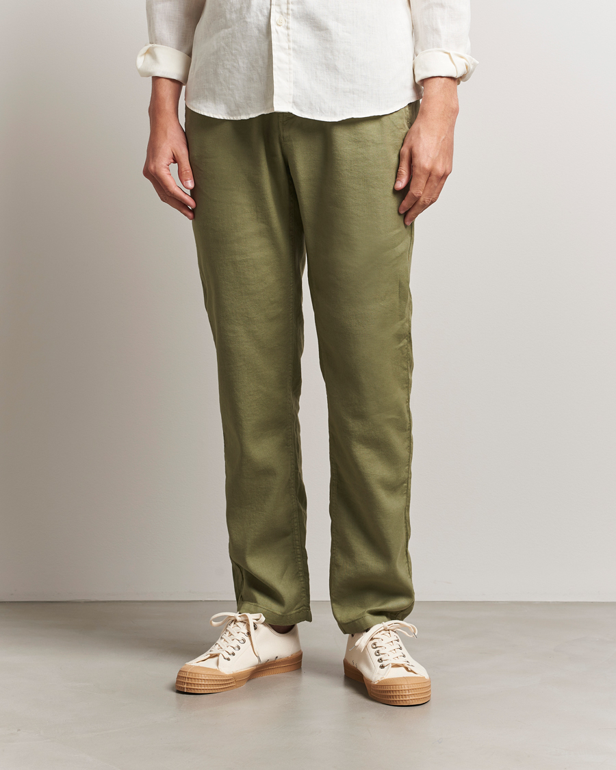 Men | Trousers | Morris | Fenix Linen/Cotton Trousers Olive