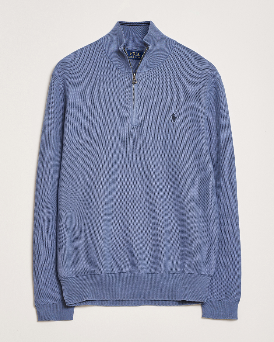 Men | Sweaters & Knitwear | Polo Ralph Lauren | Half Zip Cotton Pullover Capri Blue